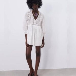 ZARA WHITE EMBROIDERED MINI DRESS